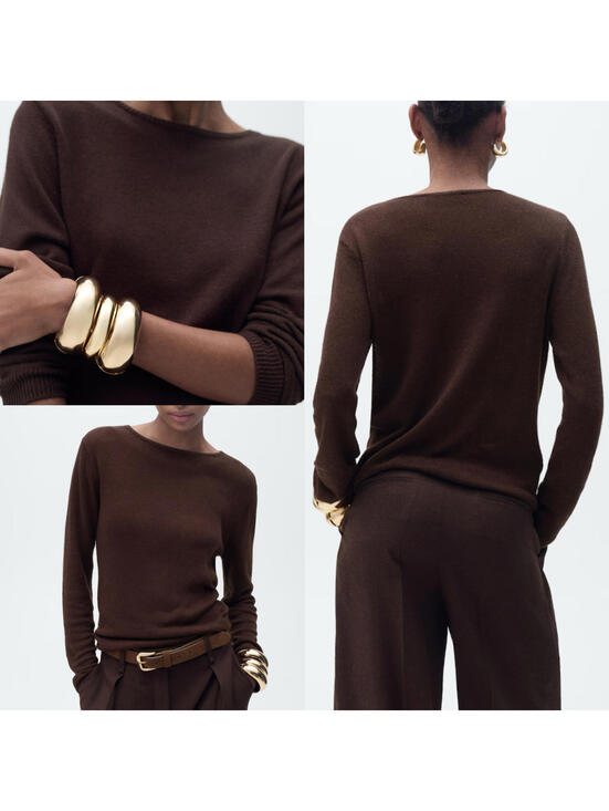 Mango Sweaters - Mango Linen-Blend Boat-Neck Sweater NWT Rosa Chocolate Small